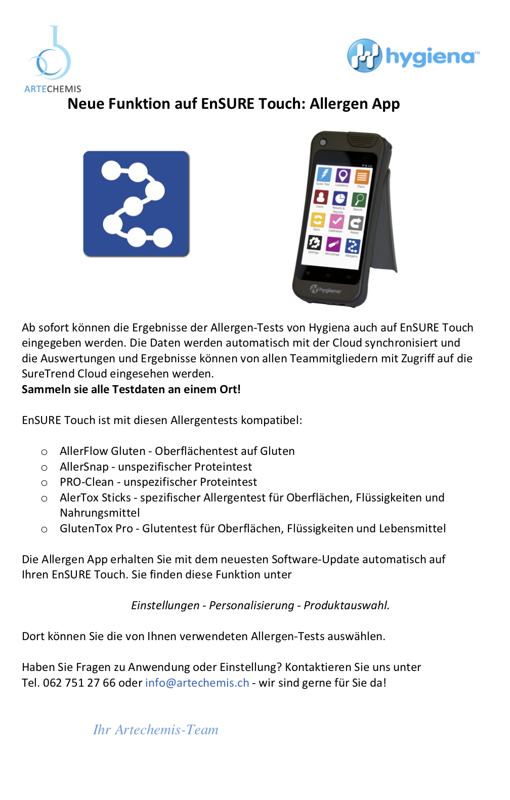 Neue Funktion auf EnSURE Touch Allergen App